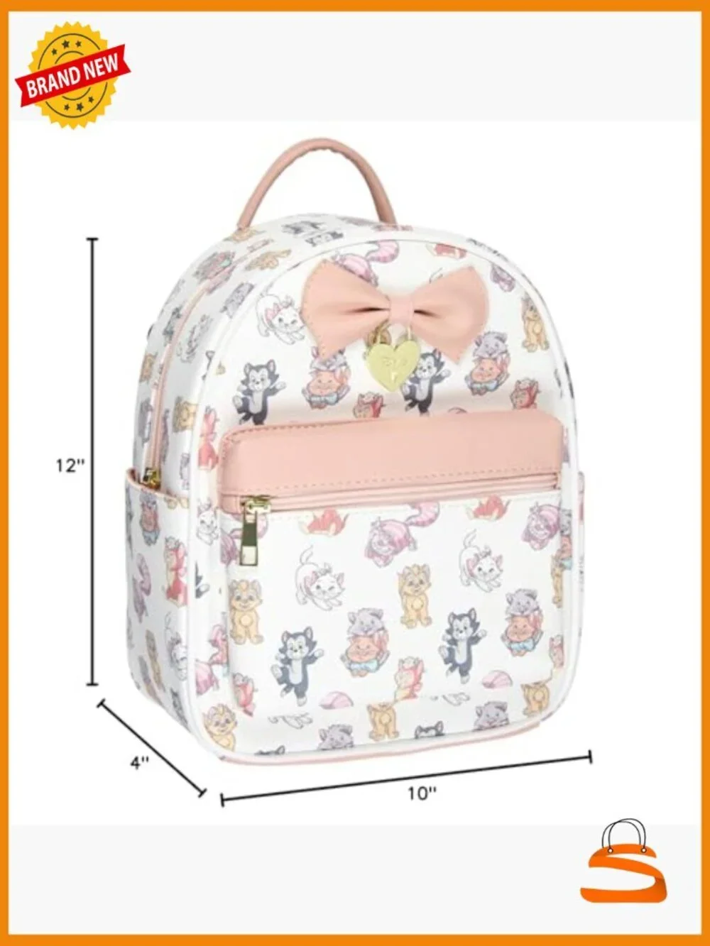 Mini Backpack Tote Bag - Faux Leather with Cartoon Cats Print